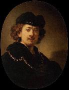 REMBRANDT Harmenszoon van Rijn Self-portrait Wearing a Toque and a Gold Chain Germany oil painting artist